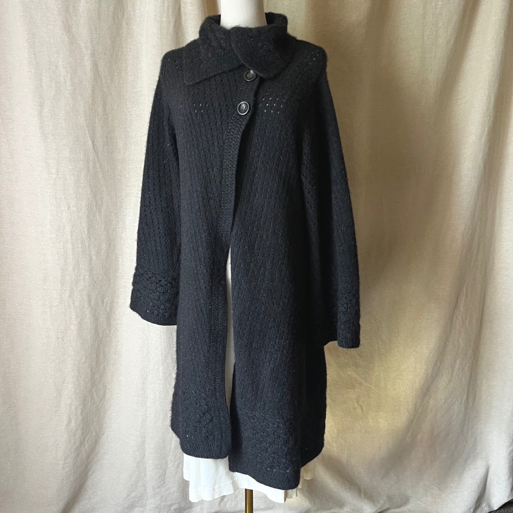 Vintage 100% Cashmere Charcoal Gray Long Knit Coat Cardigan Women's S/M